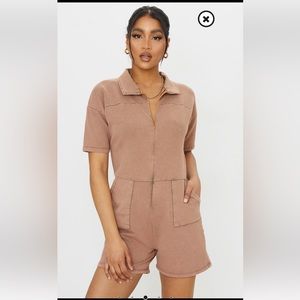 PrettyLittleThing “Chocolate Acid wash short sleeve romper”